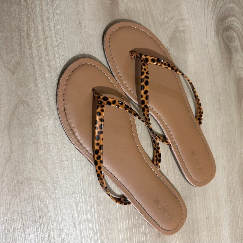 J.Crew Brown Animal Print Thong Flip Flop Sandals Size 10‎